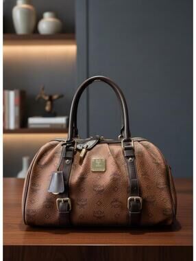 MCM Vintage Y2K Visetos Boston Bag Cognac Leather 2006